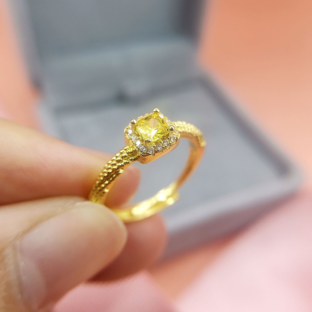 Cincin Kristal Kuning Fashion Korea Bentuk Persegi Buatan Hias Kristal Adjustable Open Rings