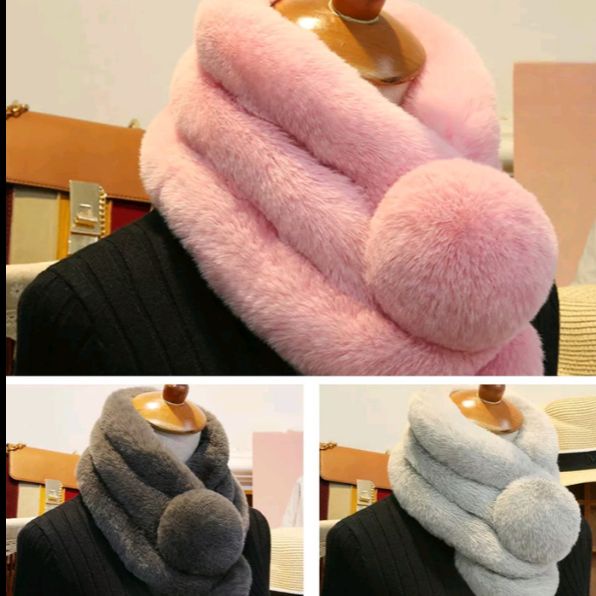 Faux Fur Rex Rabbit Woman Winter Autumn Scarf Shawl Bulu Syal Musim Dingin