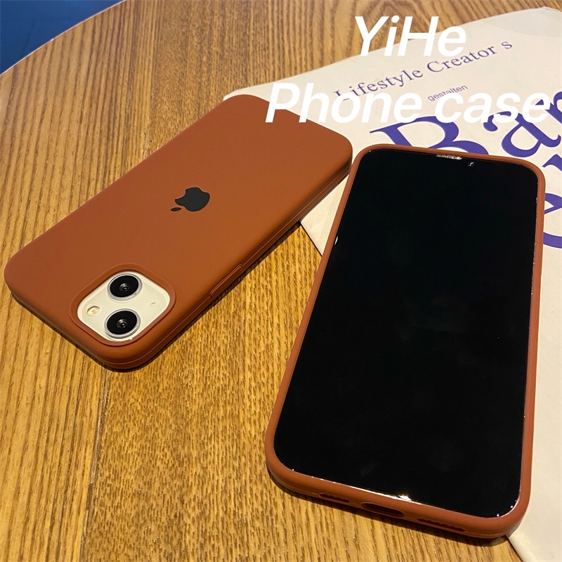 Soft Case Bahan Silikon Warna Coklat Untuk IPhone 11 12 13 14 Pro X XR XS Max 7 8 Plus