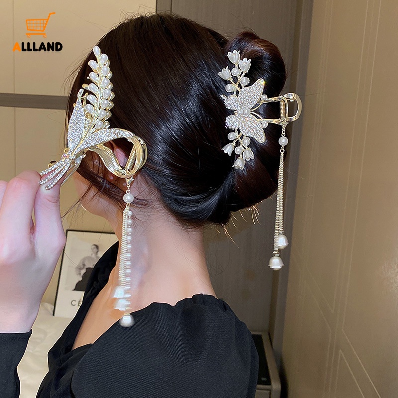 Lili Elegan Dari Valley Hair Clip/Indah Berlian Imitasi Kupu-Kupu Rambut Besar Cakar Klip/Temperamen Mutiara Rumbai Hiu Jepit