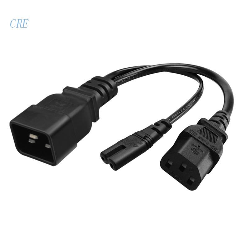 Cre 32cm/1ft IEC320 C20 Ke IEC320 C7+C13 Kabel Listrik 1in2 Out Y-splitter Adapter Cable Extension Wire Line Hitam