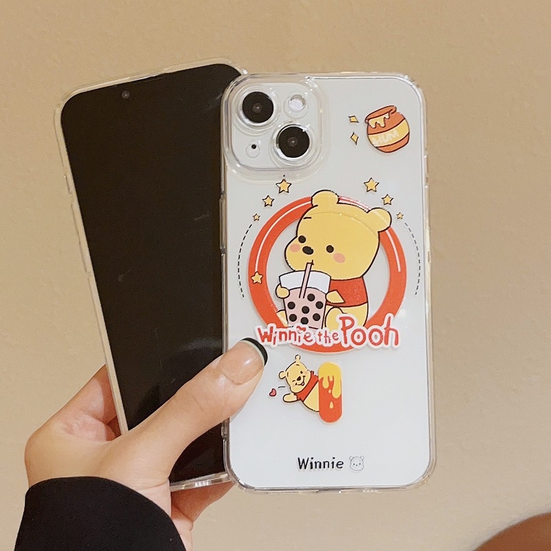 Untuk iPhone Casing Magnet14 13 12 11 Pro Max Kartun Lucu Winnie the Poohtransparan Soft case