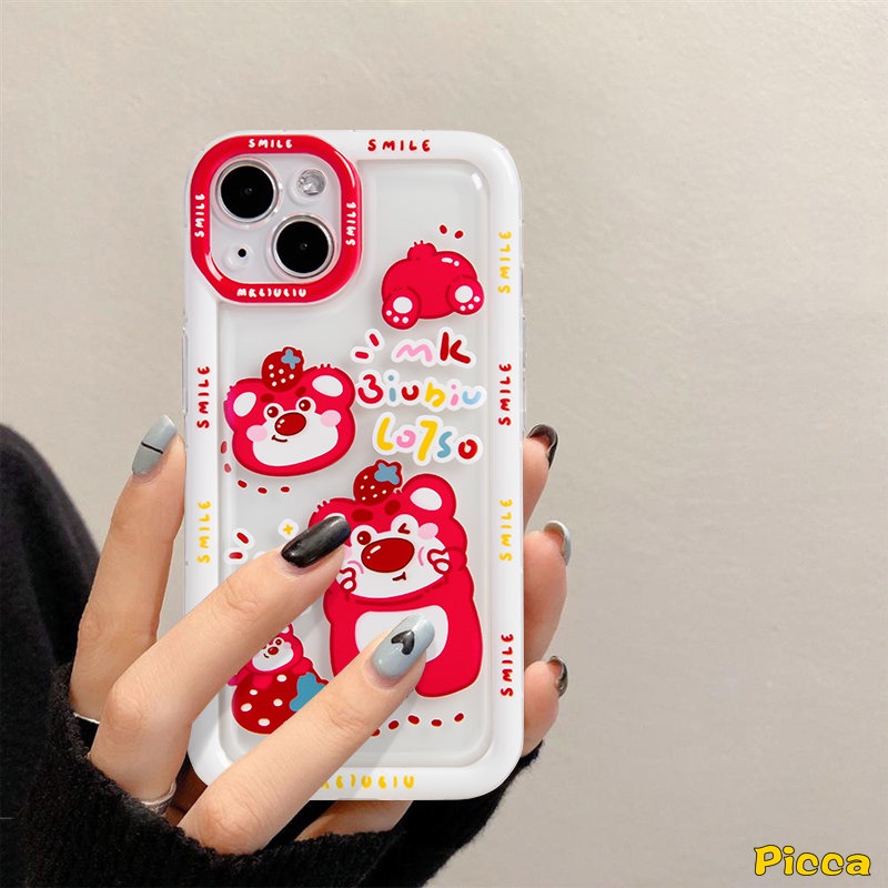 IPHONE Kartun Winnie the Pooh Couple Case Kompatibel Untuk Iphone7 8 Plus XR 11 14 13 12 Pro Max X XS Max6 8 7 6s Plus SE 2020 Cute Strawberry Bear Manyo Lembut Tpu Airbag Shockproof Cover