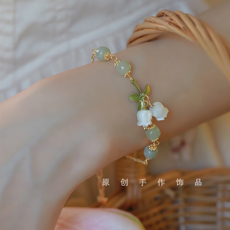 Natural Hetian Jade Lily Gelang Wanita Indah Pink Cherry Musim Panas Gelang Hadiah