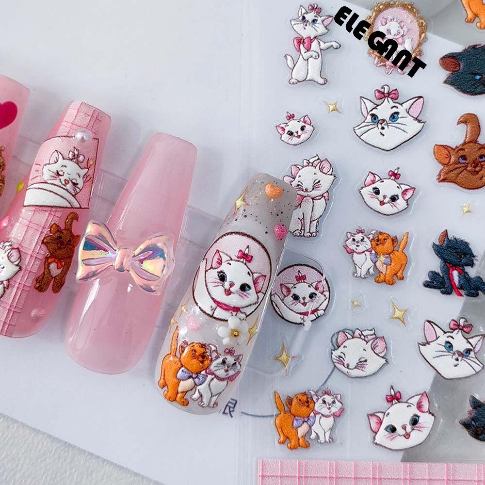 [Elegan] Inuyasha Stiker Kuku Fashion Relief Inuyasha Kucing Winnie the Pooh Beruang Kartun Stiker Kuku