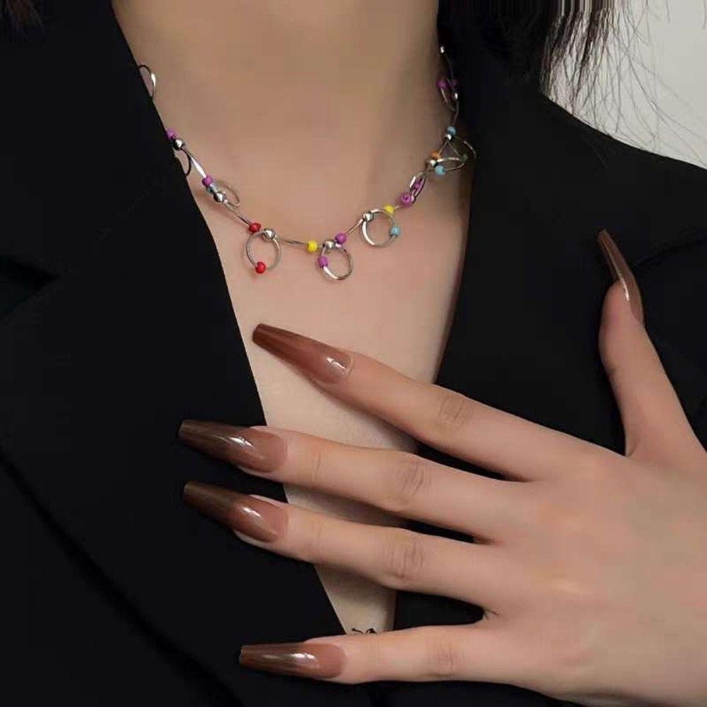 Mxbeauty Wanita Bohemian Kalung Trendi Pesona Rantai Klavikula Manik-Manik Warna-Warni Niche Desain Sederhana Y2K Gadis Choker