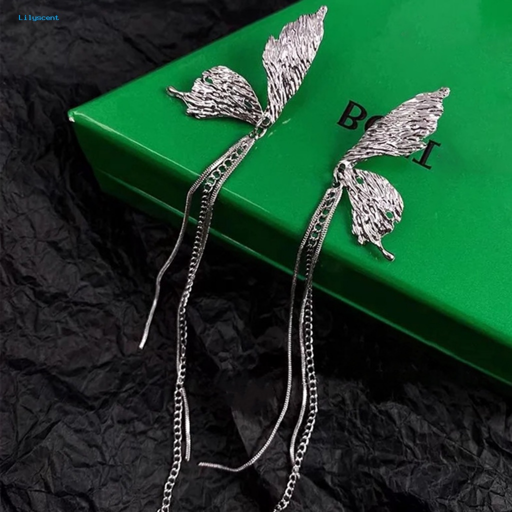 Lilyscent 1pasang Anting Lady Bermutu Tinggi Perhiasan Fashion Mewah Bersinar Kupu-Kupu Rumbai Anting Electroplating