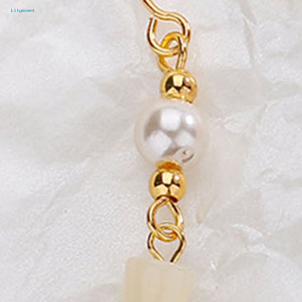 Lilyscent 1pasang Padat Wanita Anting Fashion Perhiasan Putih Imitasi Giok Bambu Bersama Women Earrings Faux Pearl Bead