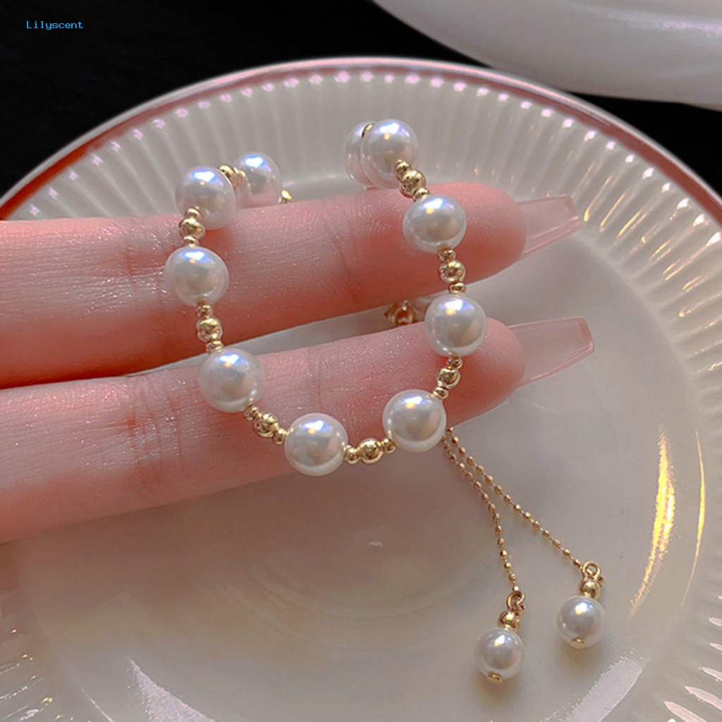 Lilyscent Halus Ladies Gelang Fashion Perhiasan Shiny Faux Pearl Ladies Bracelet Gaya Sederhana