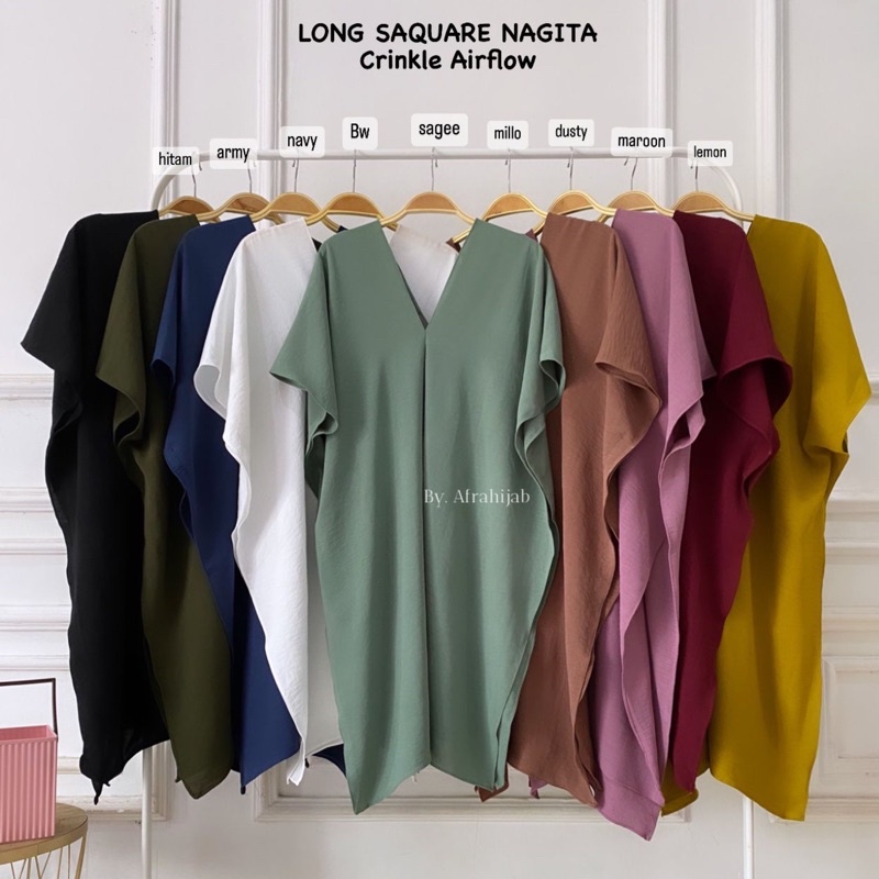 Long Square Nagita Slavina Bahan Crinkle Airflow Premium Baju Atasan Blouse Dress Tunik Cringkel Wan