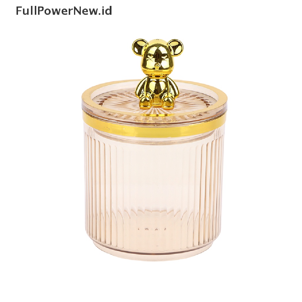 Power Cute Bear Clear Cotton Pad Dan Ear Bud Holder Toples Penyimpanan Kosmetik Akrilik ID