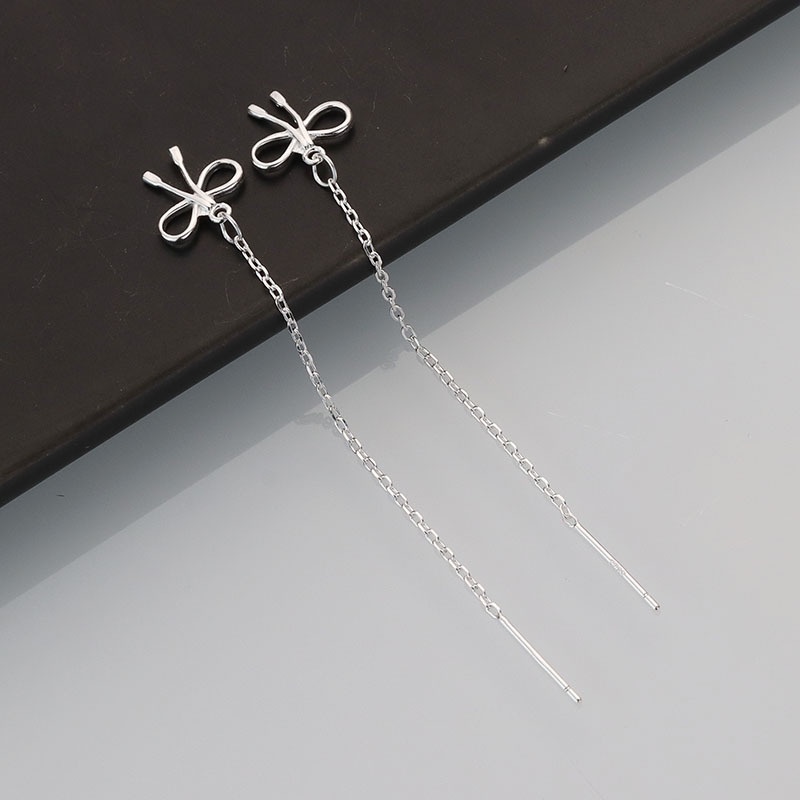 Papaozhu Elegan S925 Perak Berongga Busur Rumbai Rantai Drop Anting-Anting Untuk Wanita Perempuan Temperamen Ikatan Simpul Menjuntai Anting-Anting Chic Telinga Perhiasan Pacaran