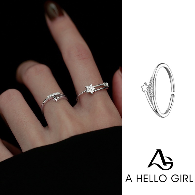 Korean Fashion Small Fresh Star Ring Female Simple Sweet Size Star Full Diamond Ring