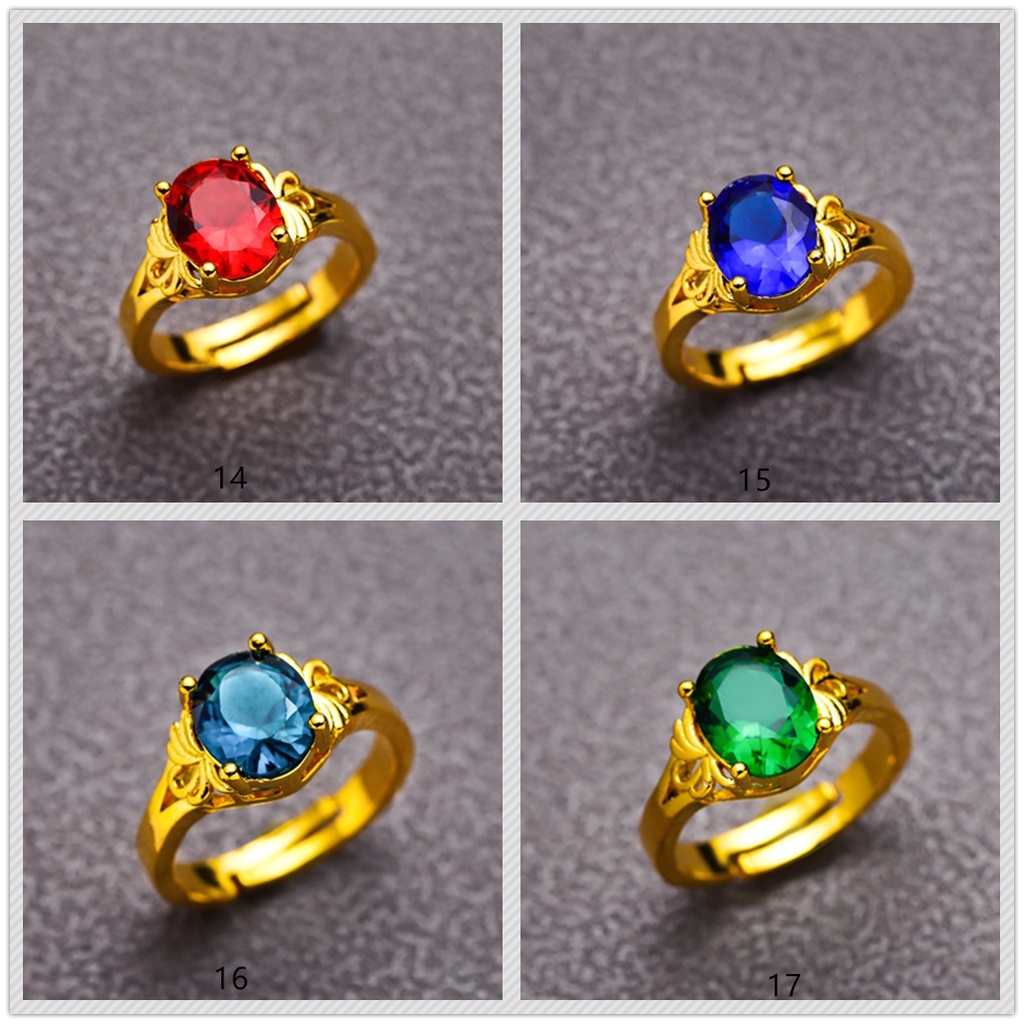 Goldkingdom Aksesoris Perhiasan Fashion Ready Stock Mewah Lapis Emas Ruby Safir Zamrud Cincin Dengan Berlian