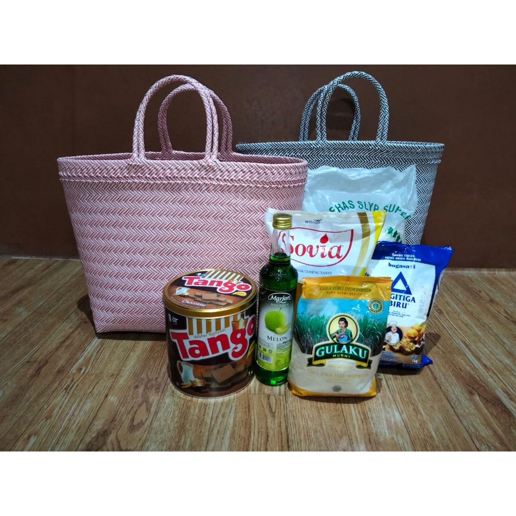 Tas Anyam Hampers / 5Pcs Tas Anyaman Motif Halus XL / Paket Tas Anyam Murah 02