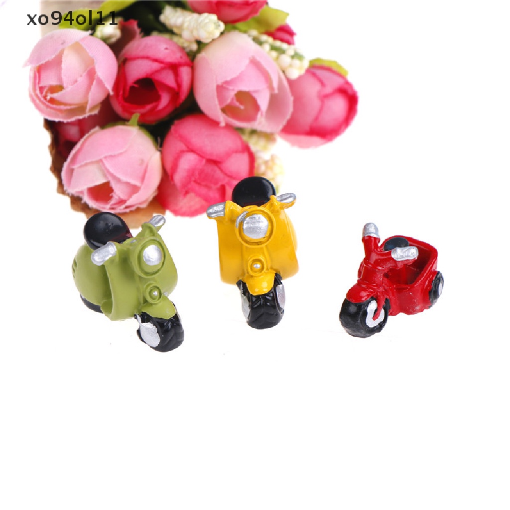 Xo Rumah Boneka Miniatur Sepeda Roda Tiga Motor Lanskap Mikro Peri Taman Kerajinan OL