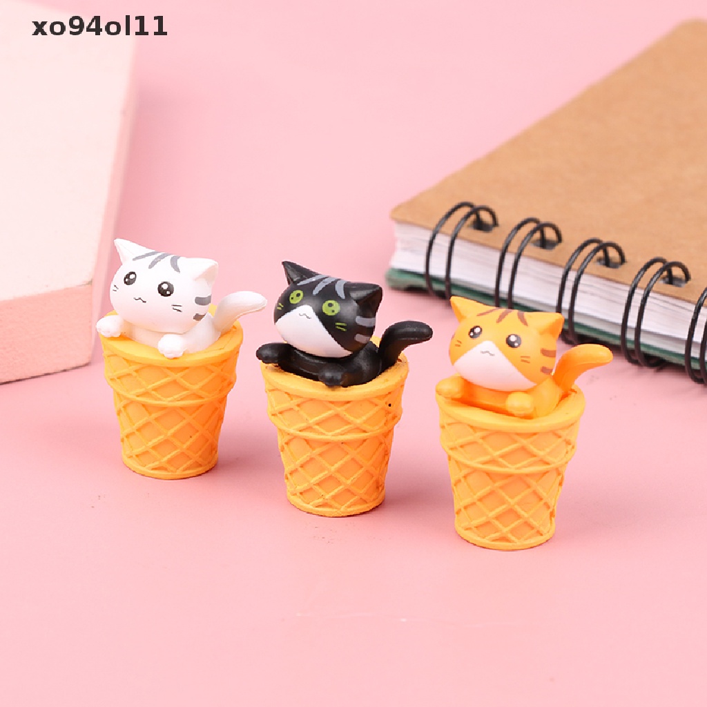 Xo Gourmet Ice Cream Cat Kitten Mikro Landscape Berkebun Boneka Desktop Ornamen OL