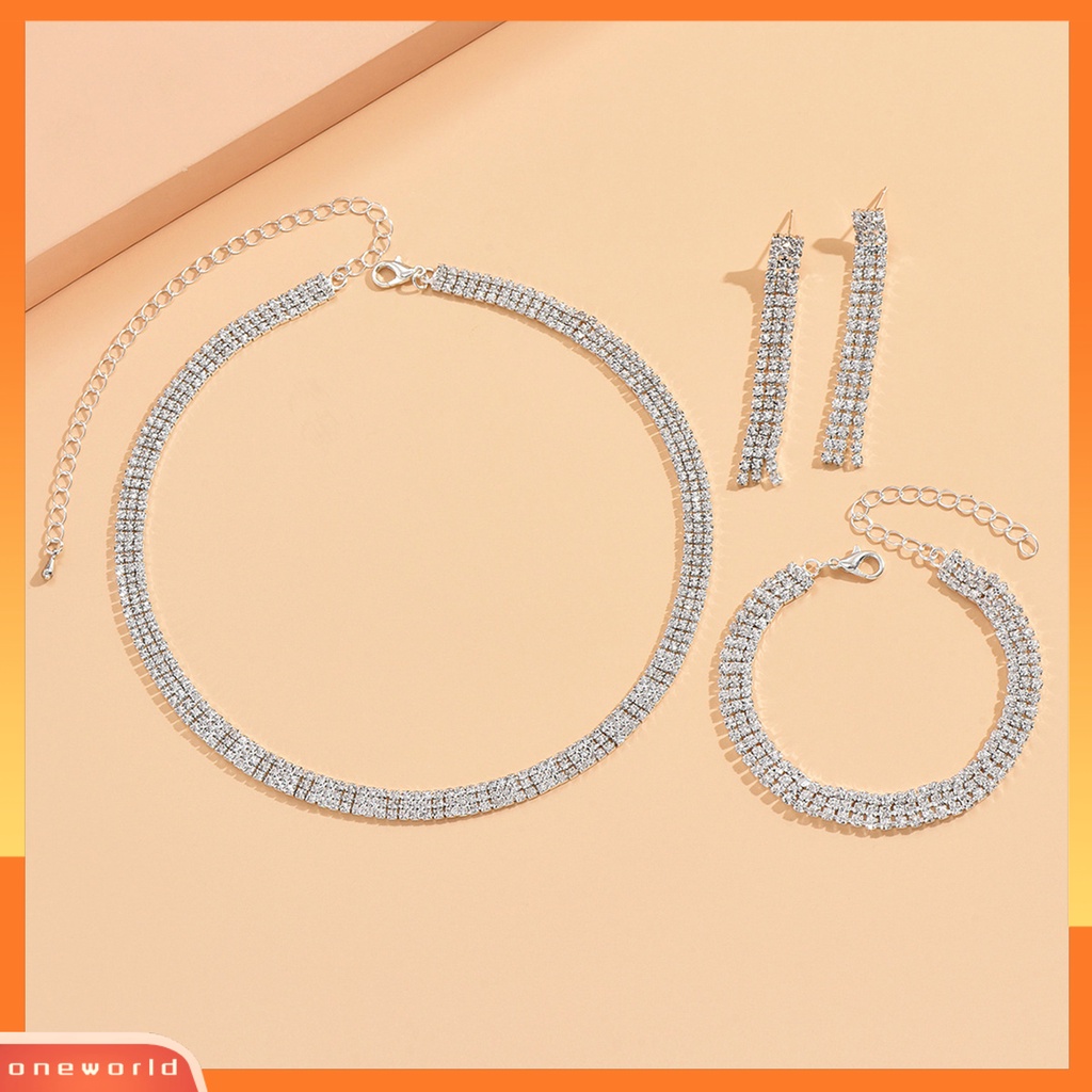 [ONE] 1set Wanita Kalung Elegan Cantik Mewah Dapat Disesuaikan Berkilau Berlian Imitasi Menjuntai Anting Gelang Kit Fashion Perhiasan