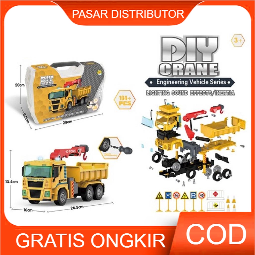 Mainan Anak DIY CRANE 104+PCS DIY Konstruksi Truck Truk Anak Crane DIY