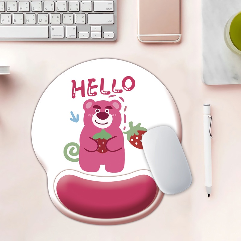 Seri Warna Putih Strawberry Bear Mouse Pad Silicon Turbus Type INS Anti -Schiping Mouse Pad Silicon Wiring Kabel Mouse Pad