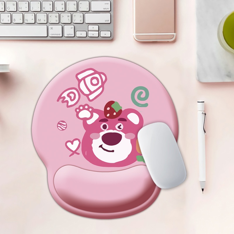 Seri Warna Pink Strawberry Bear Mouse Pad Silicon Turbus Type INS Anti -Schiping Mouse Pad Silicon Kabel Wire Mouse Pad