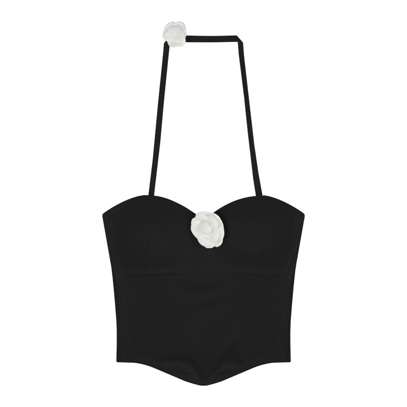 ☋Suhao babes flower halter neck camisole women s summer pure desire with chest pad self-budidaya sexy short top outerwear crop top sexy tank top wanita motif