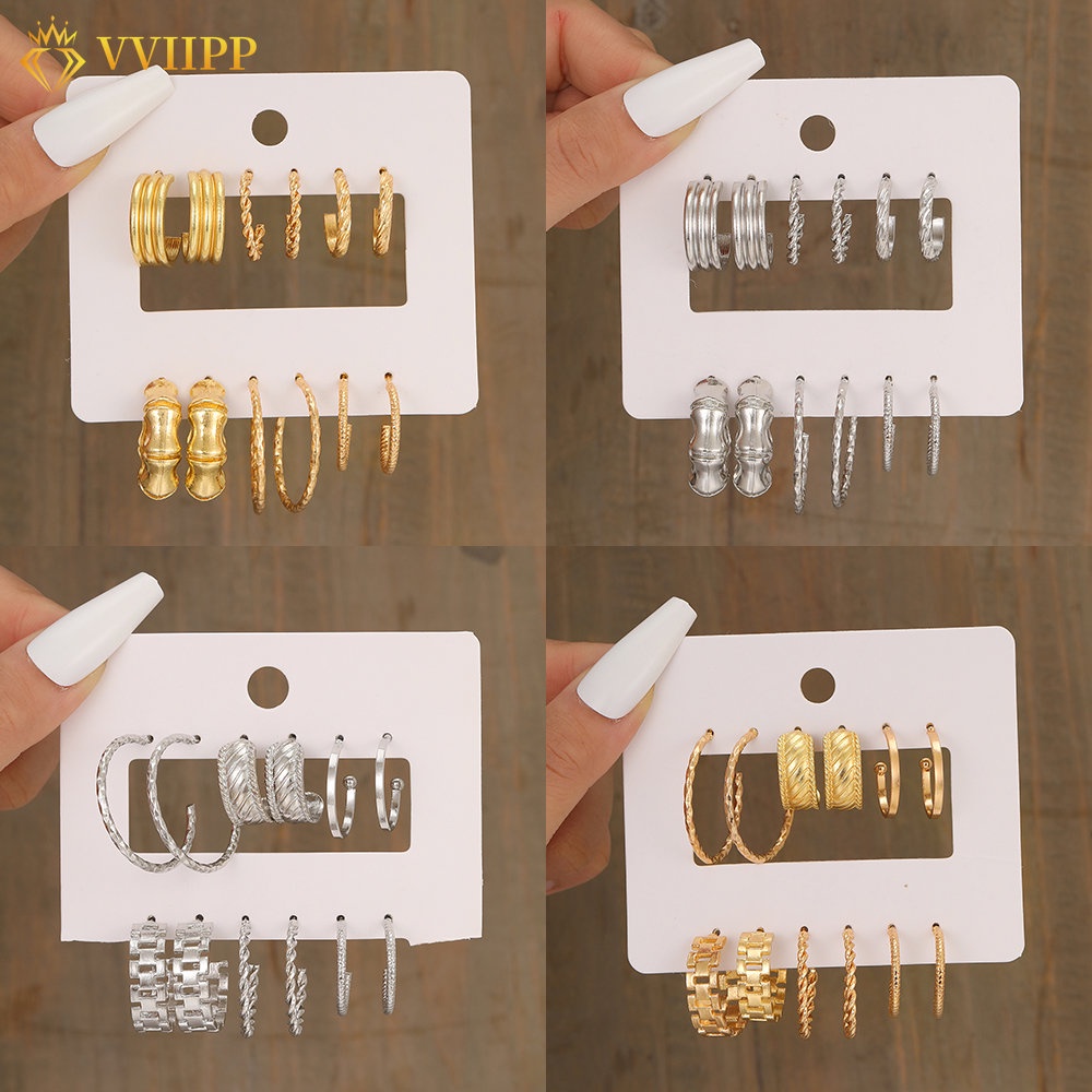 Vintage Emas Anting Set Untuk Wanita Mutiara Lingkaran Besar Hypoallergenic Hoop Earring Aksesoris Perhiasan