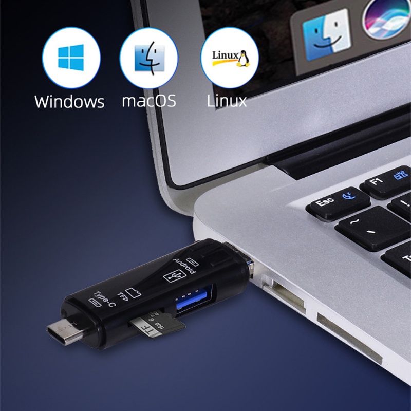 5-in-1 Multifungsi USB 2.0/tipe-C/Micro USB/TF Smart Memory Card Reader Compact Portable OTG Flash Drive Card Reader Adapter Telepon PC Aksesoris