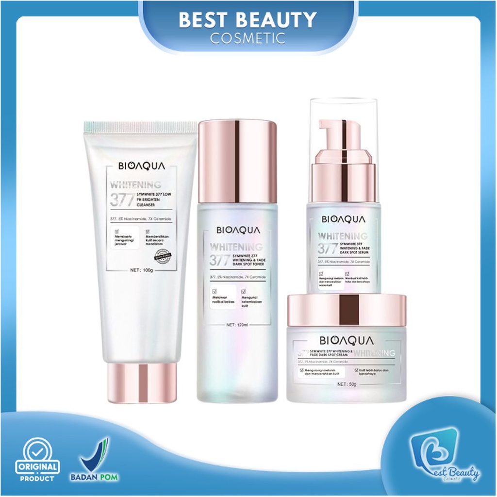 ★ BB ★ BIOAQUA SymWhite 377 Whitening &amp; Fade Dark Spot SERIES | Serum Wajah Glowing 30ml / Brightening Cleanser Sabun Cuci Muka 100g / Toner Wajah Glowing 120ml | BIO AQUA