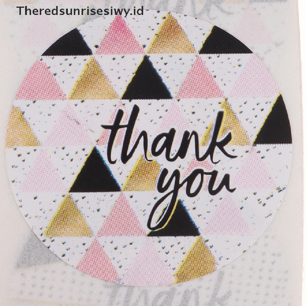 # Kado Mom &amp; PAPA DIY # 500 Pcs Bulat Pink Motif Geometris Thank You Stiker Segel Label Stiker~