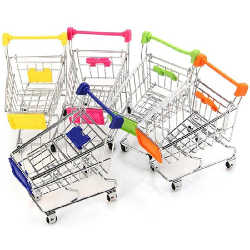 Supermarket Hand Trolley Keranjang Belanja Mini Dekorasi Desktop Storage Mainan