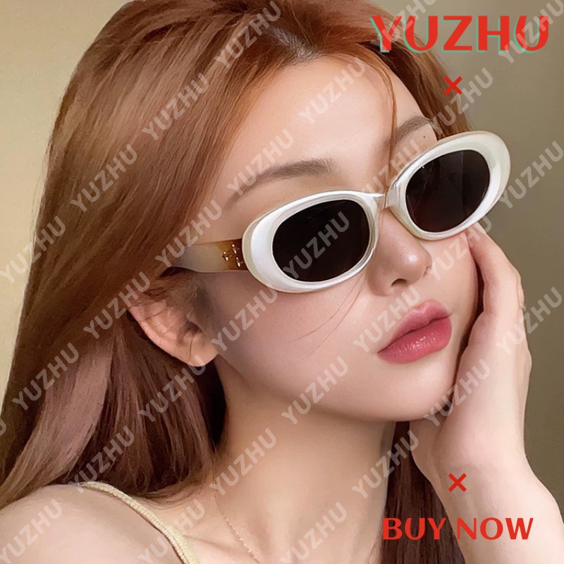 (YUZHU) Kacamata Hitam Bingkai Oval Tiga Bintang Fashion Korea INS Gaya Hot Girls Anti UV Sunglasses Untuk Wanita