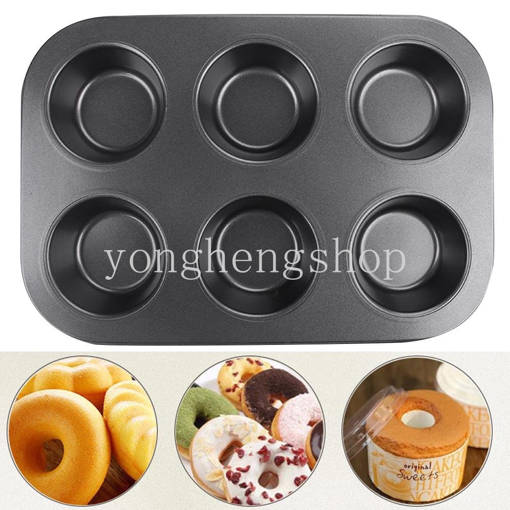 6 Cavity Baja Karbon Non Stick Muffin Pan Cupcake Cetakan DIY Baking Tray Egg Tart Cetakan Pan Bakeware Aksesoris Dapur