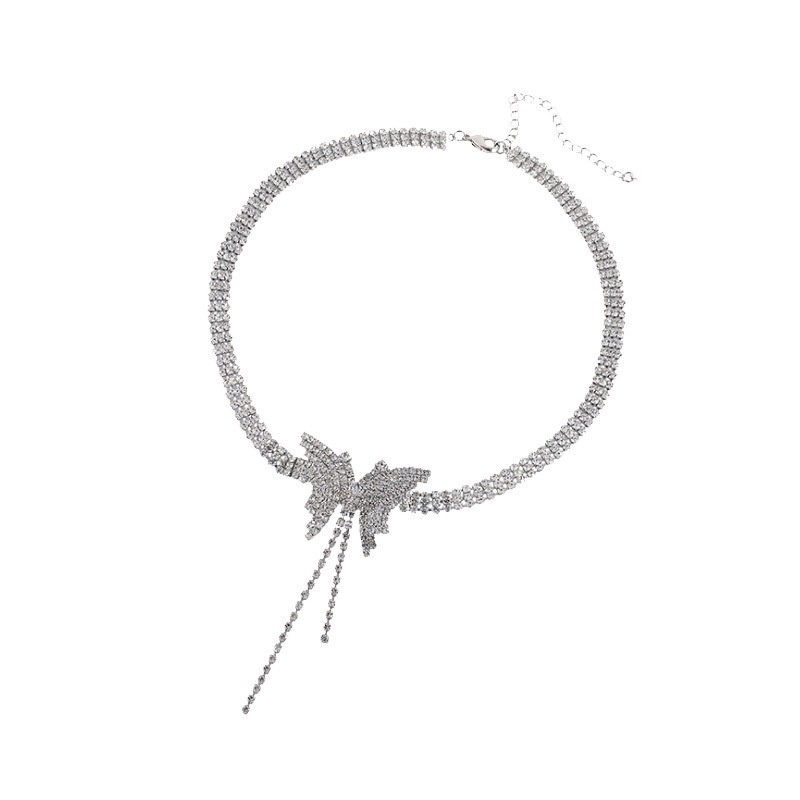 Kalung Lapis Silver Rumbai Kupu-Kupu Berlian Untuk Wanita