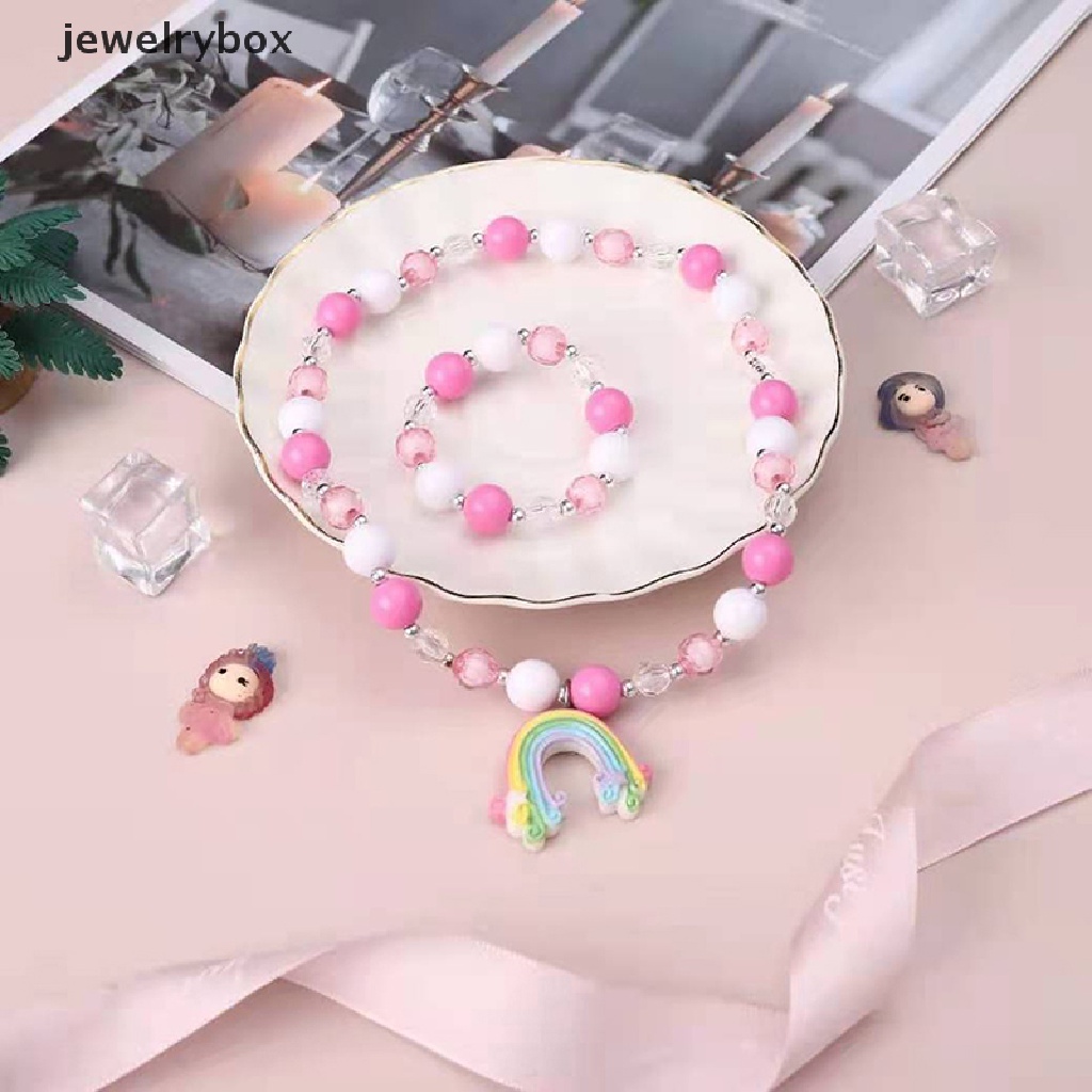 [jewelrybox] 1set Lucu Kartun Unicorn Hujan Kalung Gelang Untuk Gadis Lucu Liontin Aksesoris Fashion Mermaid Putri Perhiasan Butik