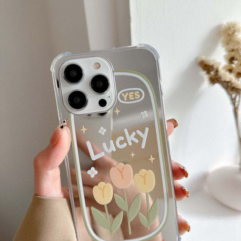 [Anti Jatuh Cermin] Pretty Makeup Silicone Soft Case IPhone 6S 7 8 Plus X XR XS Max IPhone 11 12 13 14 Pro Max 14 Plus 7+8+12 13 Mini Wanita Cewek Pretty Ya Bunga Tulip Keberuntungan