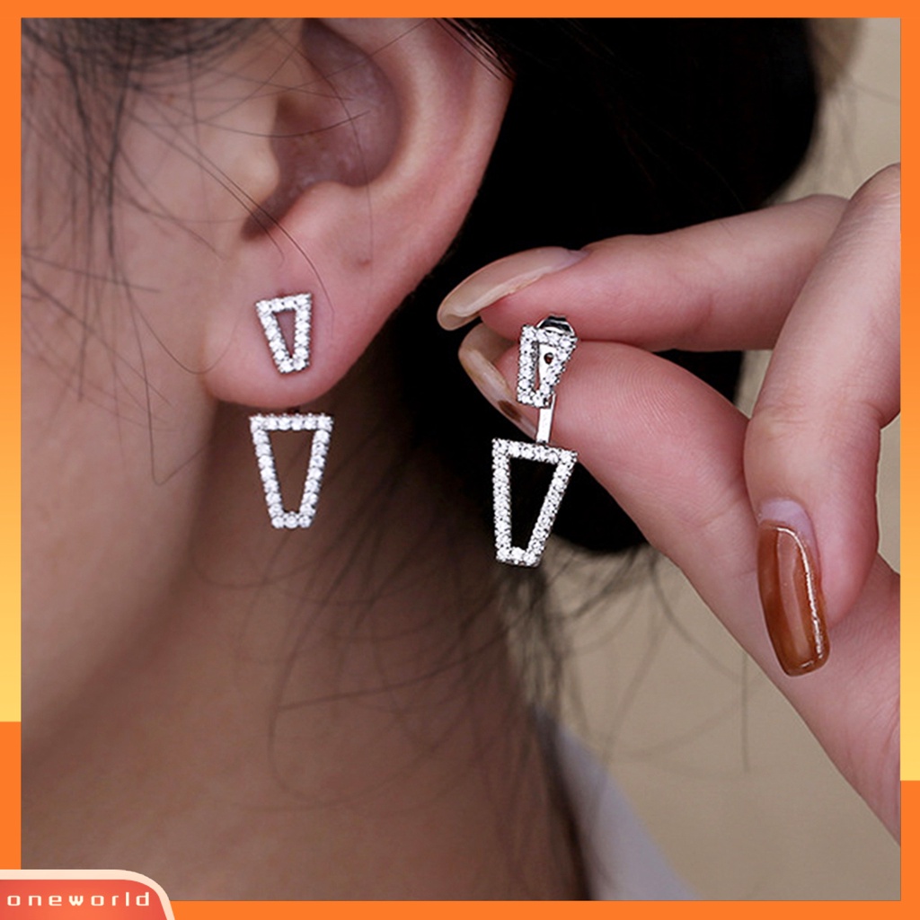 [EONE] 1pasang Anting Tusuk Dual Wearing Ways Geometri Hadiah Warna Silver Berlian Imitasi Mengkilap Women Earrings Untuk Pacaran