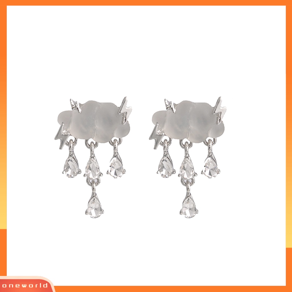 [EONE] 1pasang Anting Pejantan Desain Awan Hujan Elegan Temperamen Hadiah Menyenangkan Kristal Imitasi Raindrop Pendant Menjuntai Anting Perhiasan Fashion