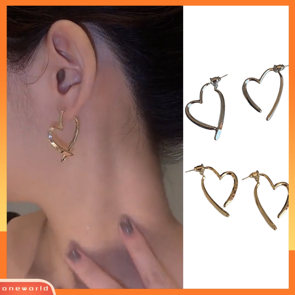 [EONE] 1pasang Anting Pejantan Dipoles Electroplating Minimalis Gaya Perancis Cinta Hati Wanita Menjuntai Anting Perhiasan Fashion