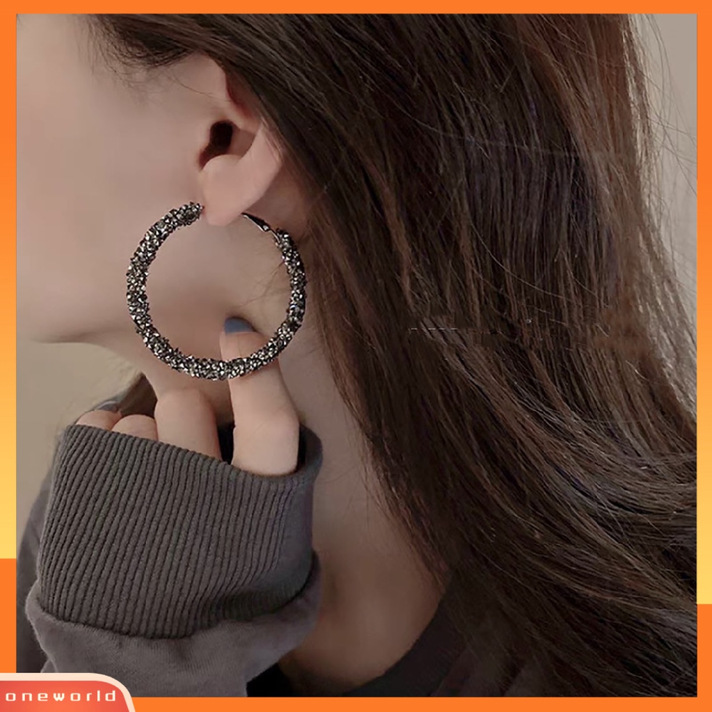 [EONE] 1pasang Anting Hoop Temperamen Elegan Berlian Imitasi Mengkilap Hias Berkilau Hadiah Wanita Anting Bulat Pesona Perhiasan Aksesori Fashion