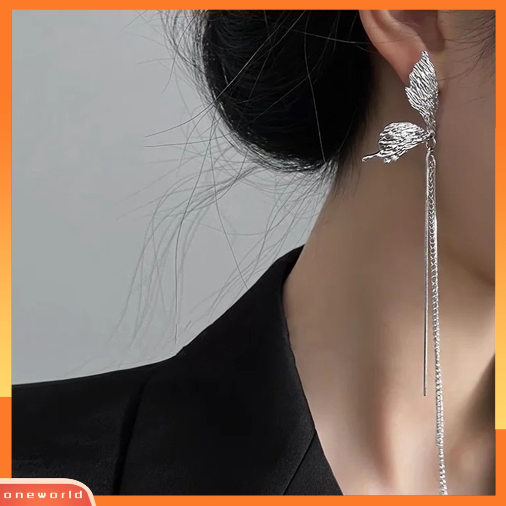 [EONE] 1pasang Menjuntai Anting Eye-catching Pengerjaan Halus Geometris Elektroplating Temperamen Dekorasi Bermutu Tinggi Kupu-Kupu Berlian Imitasi Rumbai Anting Fashion Perhiasan