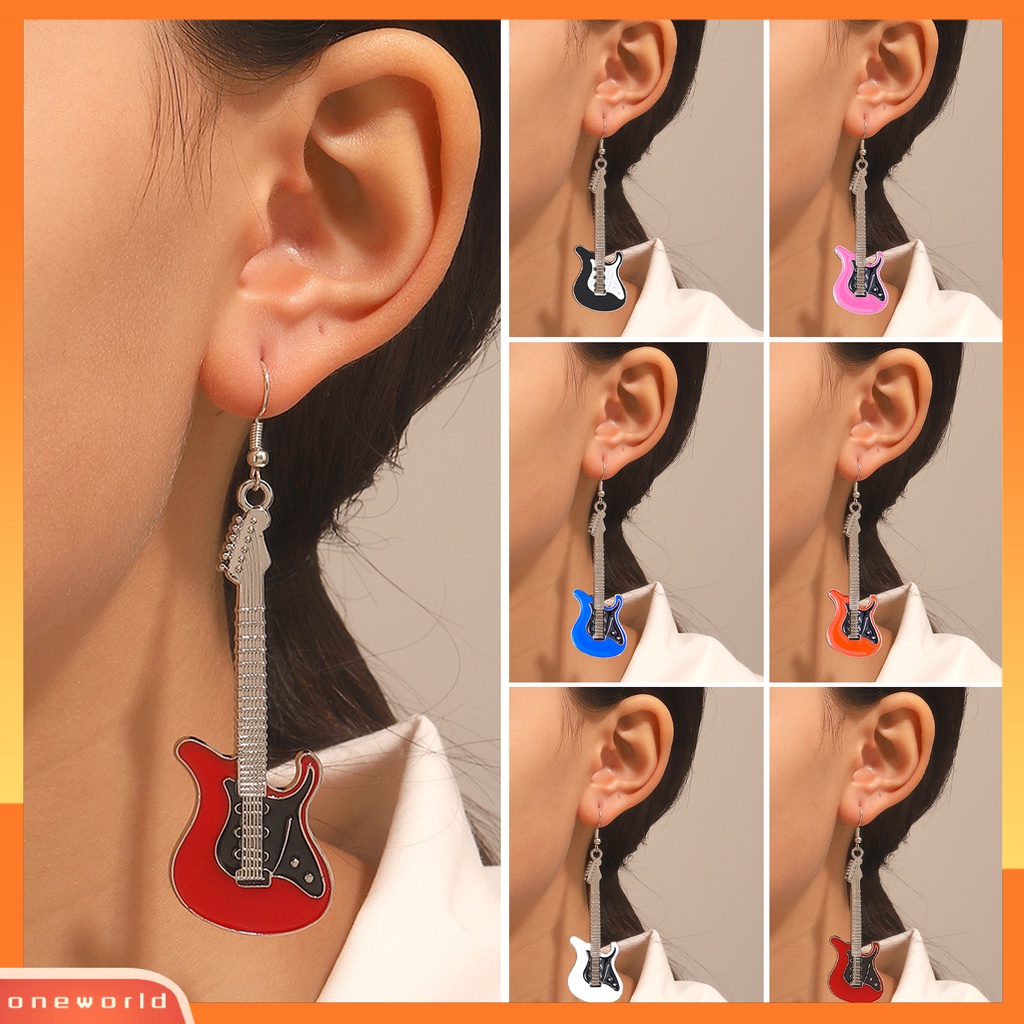 [EONE] 1pasang Ladies Fashion Earrings Eye-catching Pengerjaan Halus Kepribadian Chic Halus Pakaian Sehari-Hari Paduan Gitar Listrik Drop Earrings Tanggal Supply