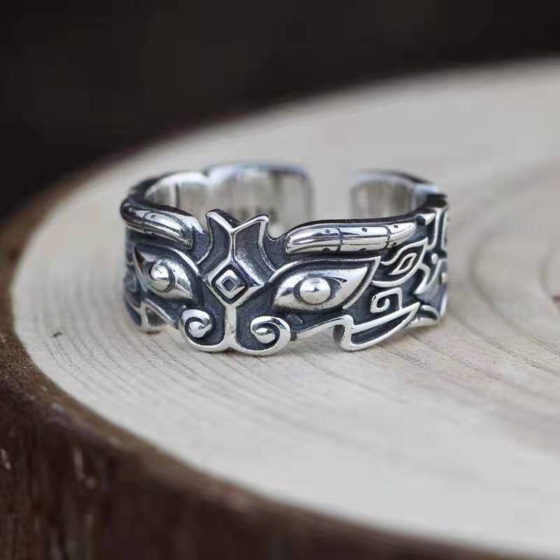 Topeng Binatang Rakus Cincin Pria Retro Kreatif Seni Cincin Pria Trendi Cincin