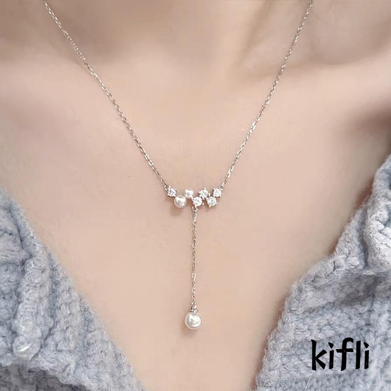 [KD] Rumbai Kalung Mutiara Imitasi Wanita Desain Mewah Ringan Bertatahkan Berlian Rantai Tulang Selangka