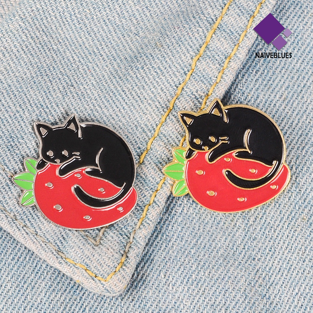 &lt; Naiveblues &gt; Wanita Lucu Kartun Liter Kucing Strawberry Enamel Pin Kerah Lencana