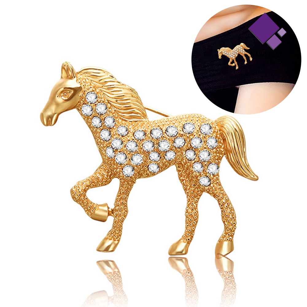 &lt; Naiveblues &gt; Pria Wanita Berlian Imitasi Hias Kuda Bros Pin Jas Cardigan Selendang