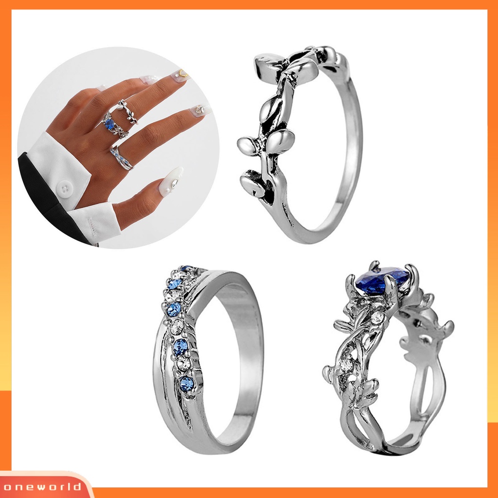 [EONE] 3pcs Wanita Cincin Bunga Perhiasan Permata Imitasi Bersinar Stackable Knuckle Rings Untuk Pesta Perjamuan Prom