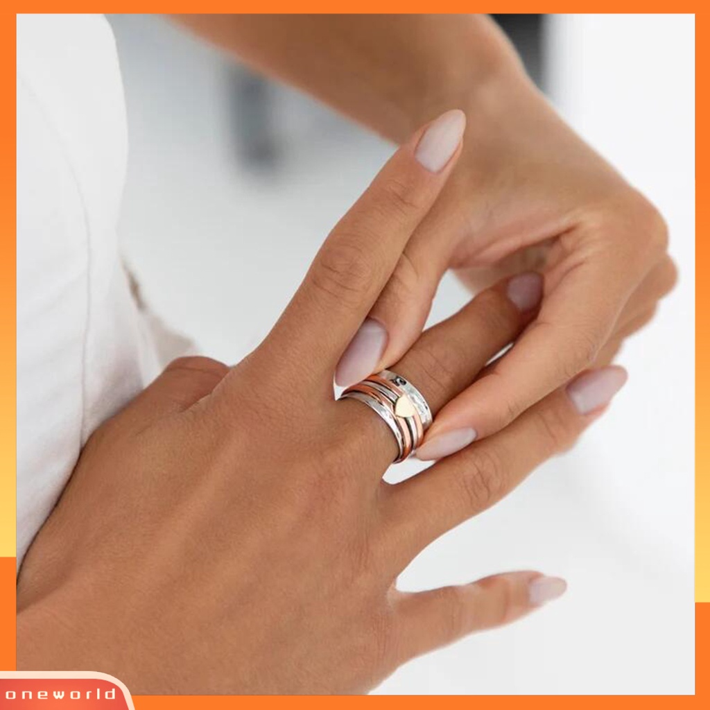 [EONE] Cincin Jari Hati Lebar Dapat Diputar Perhiasan Warna Ganda Vintage Plating Ring Untuk Kantor