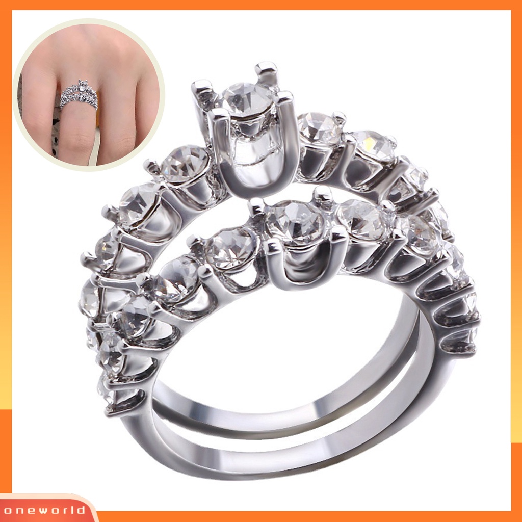 [EONE] 2pcs Wanita Cincin Shiny Faux Permata Berkilau Geometris Electroplating Dekorasi Hadiah Berbentuk Hati Pernikahan Pertunangan Rings Perhiasan Untuk Pesta