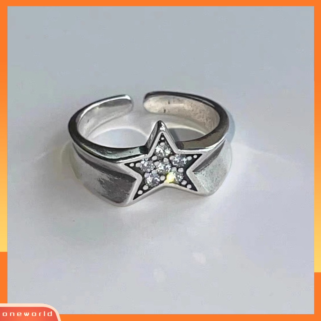 [EONE] Wanita Cincin Vintage Berlian Imitasi Mengkilap Desain Pembukaan Yang Dapat Disesuaikan Berkilau Hias Hadiah Wanita Tidak Teratur Pentagram Jari Cincin Perhiasan Untuk Kekasih